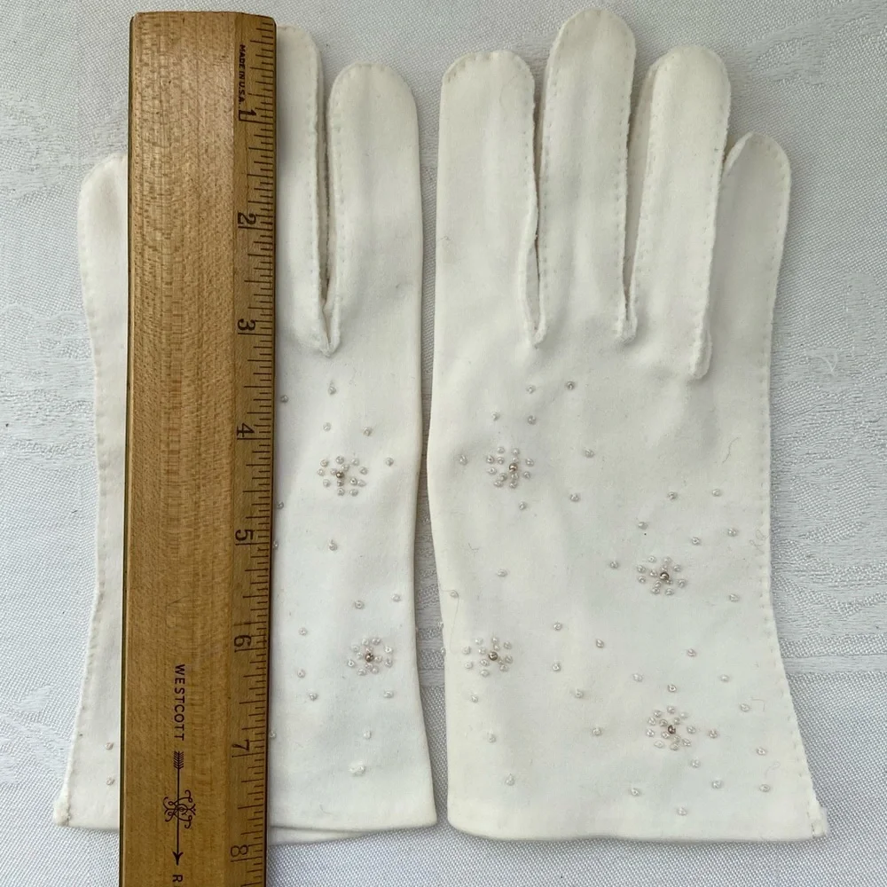 Vintage Beaded Gloves Hand Sewn in Philippines American Made Fabric Small